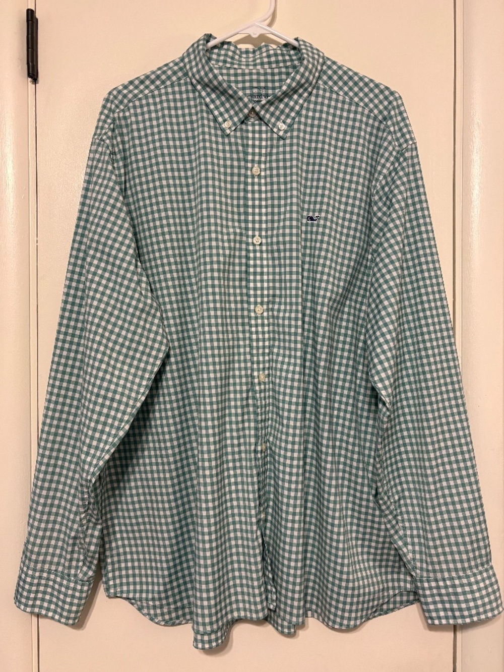 Vineyard Vines Performance Men's Green Gingham Classic Fit Whale Shirt XXL Logo
